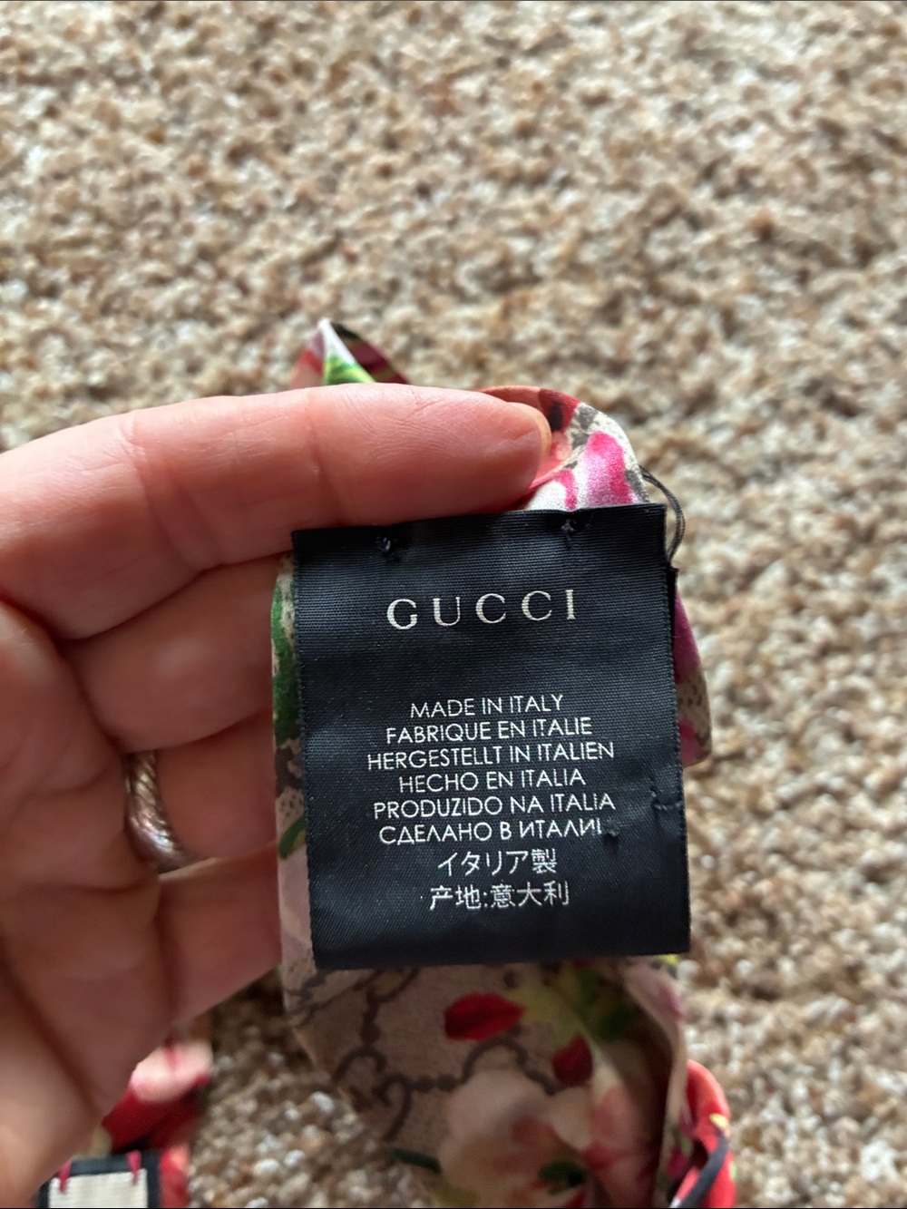 Gucci Floral GG Knot Headband - Beige with Pink, Red & Green - Picture 3 of 7